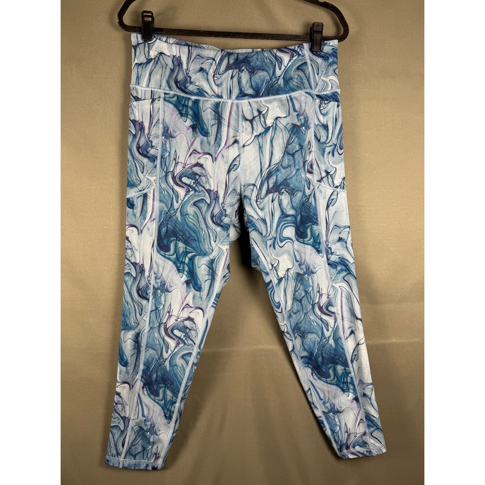 Victoria's Secret On Point Flow Leggings Women 16 Blue Marble Swirl Pockets